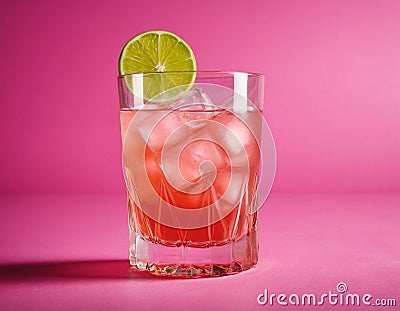 Refreshing Pink Drink with a lime slice on top Stock Photo