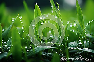 Refreshing rain blurred green grass, a soothing and serene backdrop Stock Photo