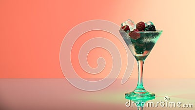 Refreshing raspberry and blackberry cocktail with ice Stock Photo