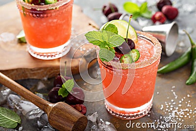 Refreshing summer cocktail with cherry Stock Photo