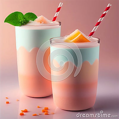 Refreshing Summer Fruity Smoothie Drinks. Fruit Juice. Generative AI. AI Stock Photo