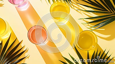 Tropical Drinks and Shadows on Yellow Background Stock Photo