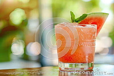 Refreshing Watermelon Cocktail with Mint Garnish in Sunlight Stock Photo