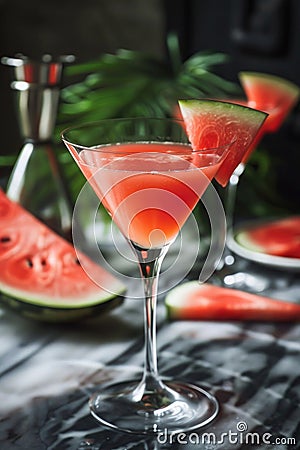 A refreshing watermelon cooler garnished with a juicy slice Stock Photo
