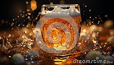 Refreshing yellow whiskey poured into a frothy pint glass generative AI Stock Photo