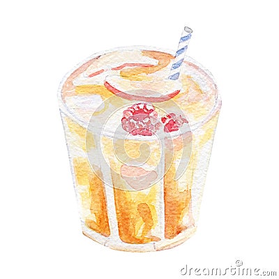 Refreshment drink illustration. Hand drawn watercolor on white background. Cartoon Illustration