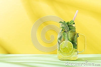 Refreshment water with lime, lemon and mint Stock Photo