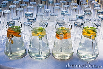 Refreshments Drinks Water Jugs Stock Photo
