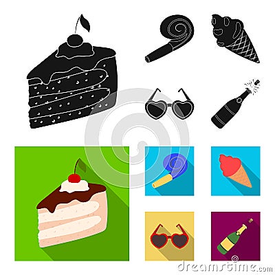 Refreshments and other accessories at the party.Party and partits set collection icons in black, flat style vector Vector Illustration