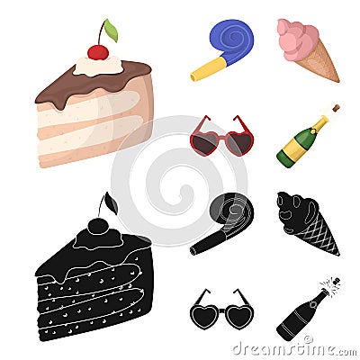 Refreshments and other accessories at the party.Party and partits set collection icons in cartoon,black style vector Vector Illustration