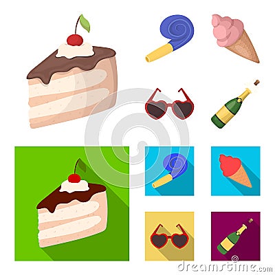 Refreshments and other accessories at the party.Party and partits set collection icons in cartoon,flat style vector Vector Illustration