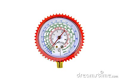 Refrigerant pressure gauge for refrigerators and air conditioners. Stock Photo