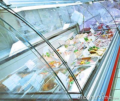 supermarket refrigerated display case Stock Photo
