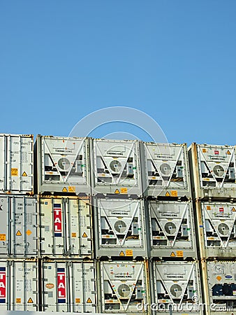 Refrigerated shipping containers Editorial Stock Photo