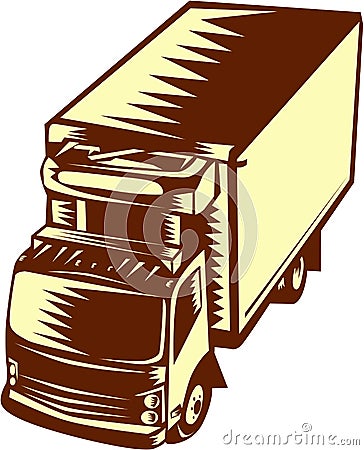 Refrigerated Truck Woodcut Vector Illustration