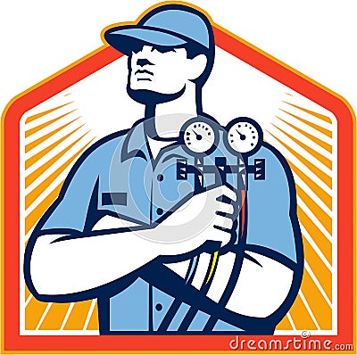 Refrigeration Air Conditioning Mechanic Front Vector Illustration