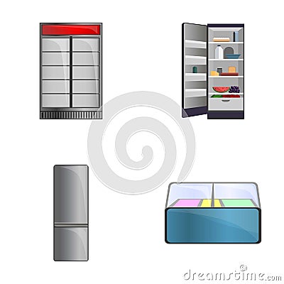 Refrigeration equipment icons set cartoon vector. Fridge showcase Vector Illustration