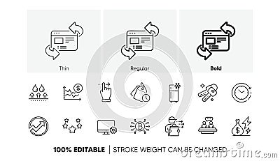 Refrigerator, Food delivery and Bitcoin system line icons. For web app, printing. Line icons. Vector Stock Photo