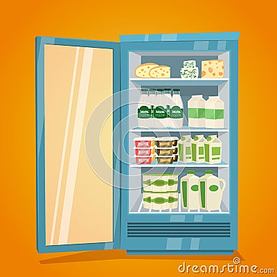 Refrigerator Full of Dairy Products Illustration Vector Illustration