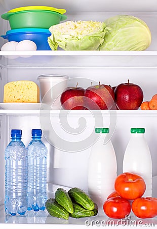 Refrigerator full of healthy food Stock Photo