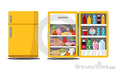 Refrigerator full of tasty food Vector Illustration