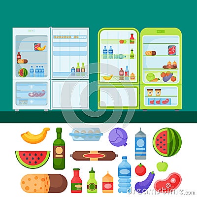 Refrigerator organic food kitchenware household utensil fridge appliance freezer vector illustration. Vector Illustration