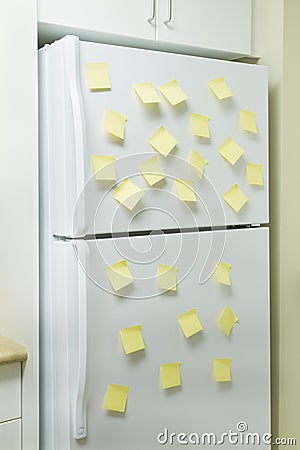 Refrigerator and reminders Stock Photo