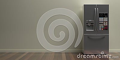 Refrigerator side by side on kitchen floor, beige wall background. 3d illustration Cartoon Illustration
