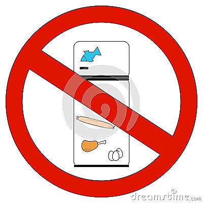 Refrigerator under the sign of prohibition. Dietary restriction. Vector illustration. Flat Vector Illustration