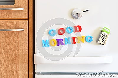 Refrigerators door with colorful text Stock Photo