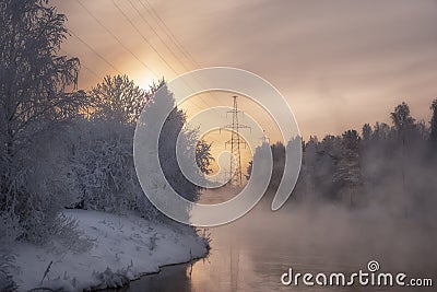 Reftinskaya GRES power station with Reftinsky reservoir in winter, Russia, Ural Stock Photo