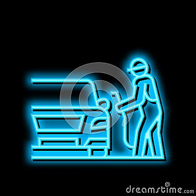 refuel car through phone application neon glow icon illustration Vector Illustration