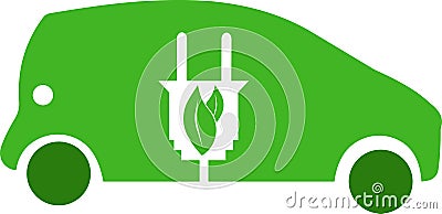 Refueling the car with electricity. Hybrid green car. Vector Illustration