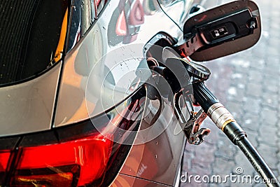 Refueling car at the refuel station, car fuels concept Stock Photo