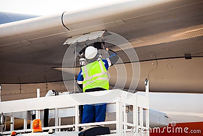 Refuelling the aircraft Stock Photo