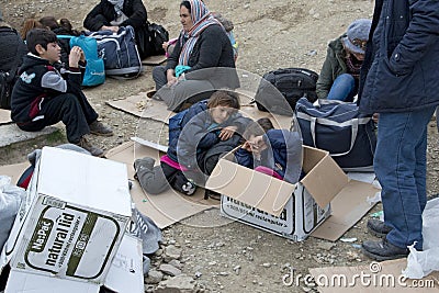 Refugee camp Moria on Lesvos. Editorial Stock Photo