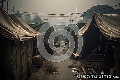 Refugee camp tents dirty. Generate Ai Stock Photo