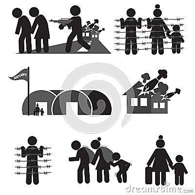 Refugee Icon Set. Vector Illustration