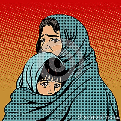 Refugee mother and child migration poverty Vector Illustration