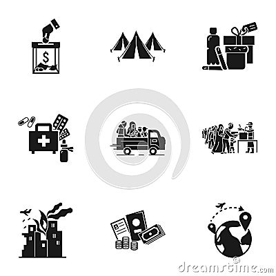 Refugees help icon set, simple style Vector Illustration