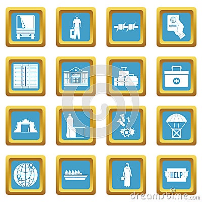 Refugees problem icons azure Vector Illustration