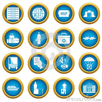 Refugees problem icons blue circle set Vector Illustration