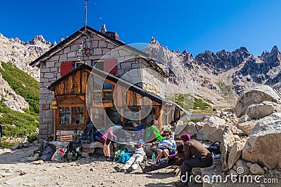 Mountain hut Refugio Frey near Bariloche Editorial Stock Photo