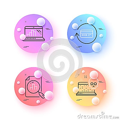 Refund commission, Analytics graph and Cyber attack minimal line icons. For web application, printing. Vector Vector Illustration