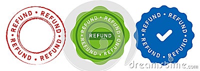 Refund stamp emblem design sticker in red blue and green set collection Vector Illustration