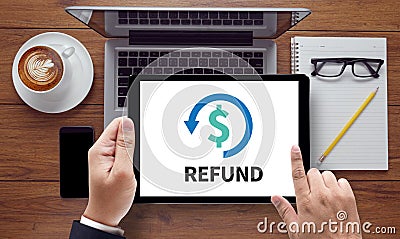 REFUND and Tax Refund Fine Duty Taxation Stock Photo
