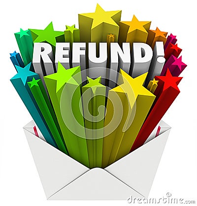 Refund Word Envelope Money Tax Return Mail Stock Photo