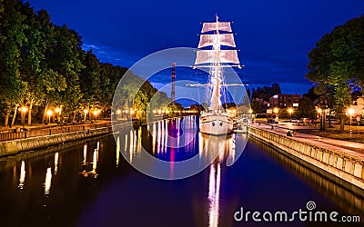 Refurbished Klaipeda city symbol - ship Meridianas Stock Photo