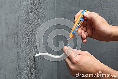 Electric installation work at home. Stock Photo