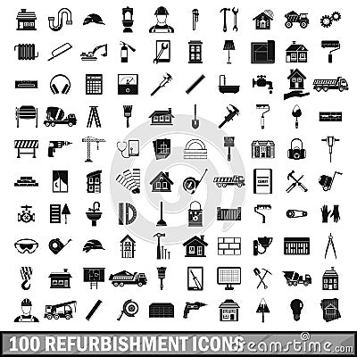 100 refurbishment icons set, simple style Vector Illustration